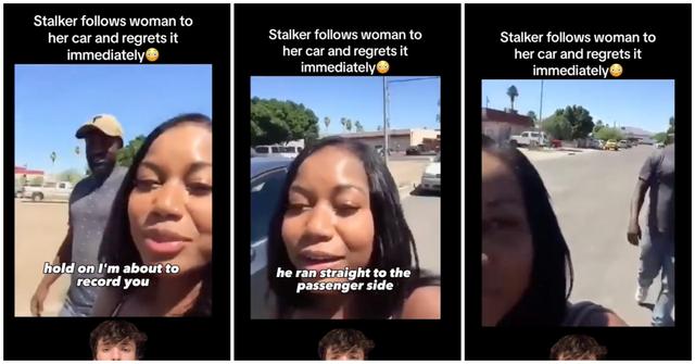 A woman catches a stalker on camera