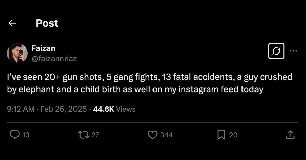 A Twitter post about the sensitive content on Instagram. 