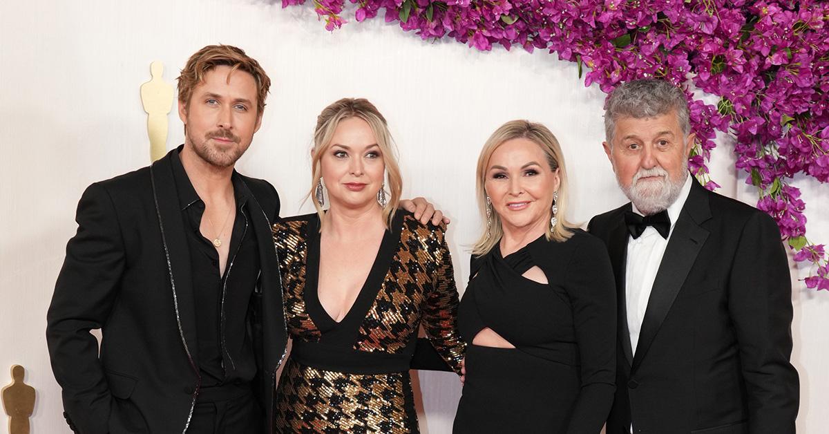 Ryan Gosling with his sister, mother, and stepfather at the 2024 Oscars.