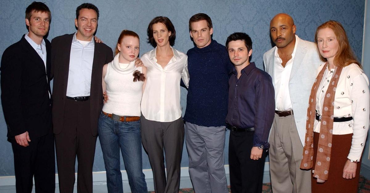 (L-R): Peter Krause, Alan Ball, Lauren Ambrose, Rachel Griffiths, Michael C Hall, Freddy Rodriguez, Mathew St Patrick & Frances Conroy