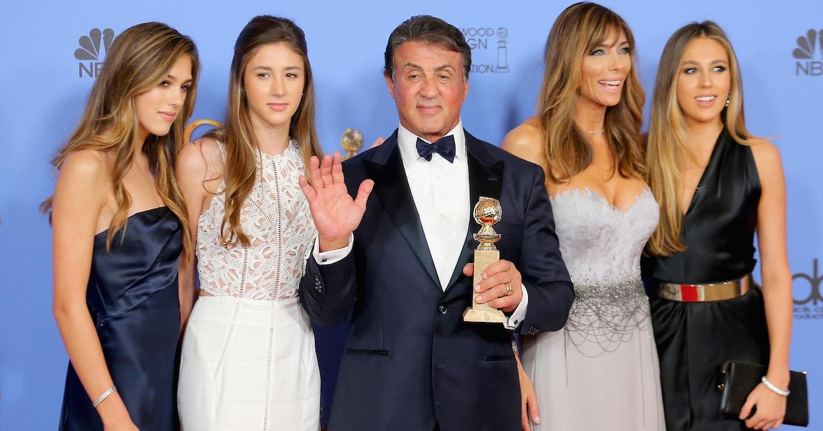 Actor Sylvester Stallone (C), winner of Best SupSylvester Stallone, Jennifer Flavin, Sistine, Sophia, and Scarlet at the 73rd Annual Golden Globe Awards at the Beverly Hilton Hotel on January 10, 2016 in Beverly Hills