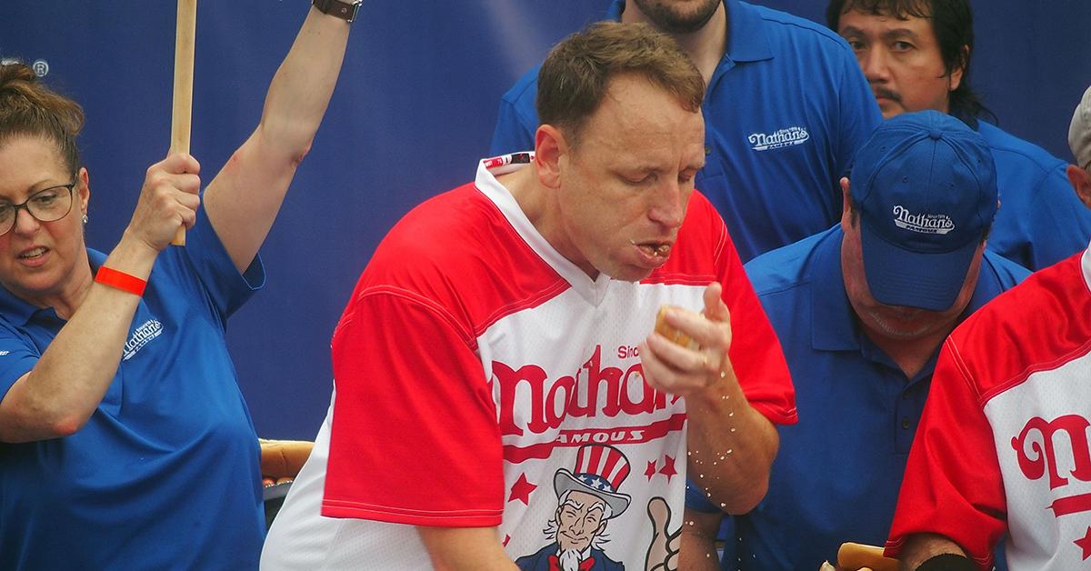 Joey Chestnut competes in Nathan's 2023 Hot Dog Eating Contest