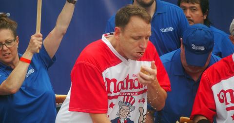 Joey Chestnut competes in Nathan's 2023 Hot Dog Eating Contest