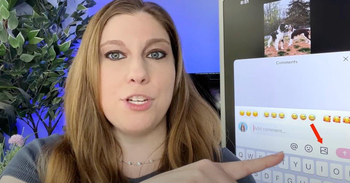 YouTuber showing where to find the option to add pictures to TikTok comments.