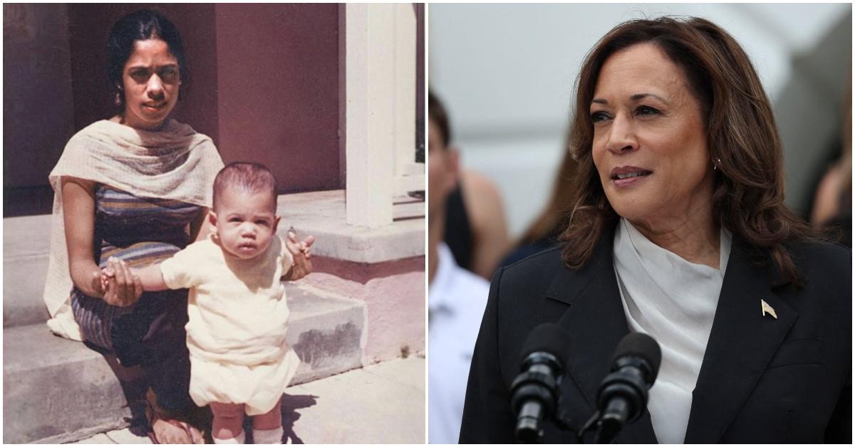 Kamala Harris with her mother when she was a baby vs now as an adult.