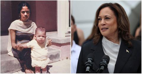 Kamala Harris with her mother when she was a baby vs now as an adult.