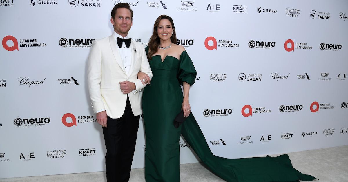 Grant Hughes and Sophia Bush attend the Elton John AIDS Foundation's 31st Annual Academy Awards Viewing Party on March 12, 2023 in West Hollywood