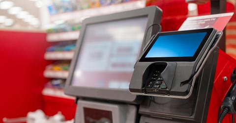 Self checkout station at a supermarket