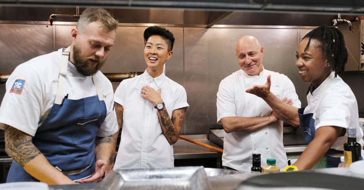 Luke Kolpin (R) with Kristen Kish, Tom Colicchio, and Ashleigh Shanti 