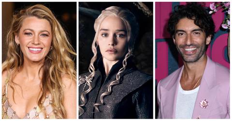 (L-R) Blake Lively, Emilia Clarke as Khaleesi in 'Game of Thrones,' and Justin Baldoni.