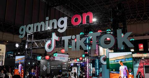 A gaming on TikTok sign at a 2023 expo.