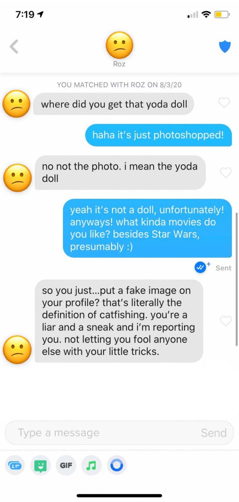 Man Gets Banned From Tinder After Woman Reports His Profile For Photoshopping Baby Yoda Into His Pic