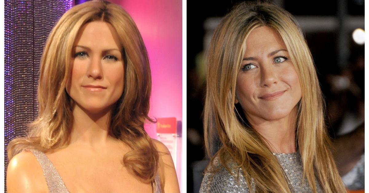 Wax figure of Jennifer Aniston and actual Jennifer Aniston