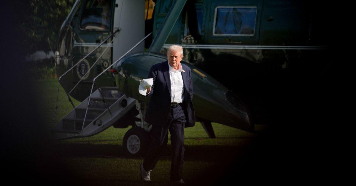Donald Trump exiting Marine One at the White house. 