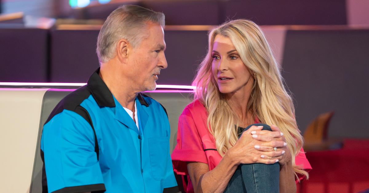 Pascal Ibgui and Joan Vassos chatting during the bowling group date on 'The Golden Bachelorette.'