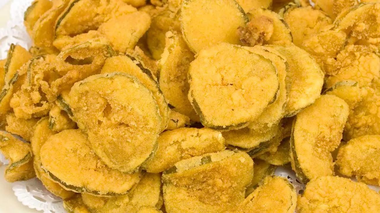 A plate of fried pickles  