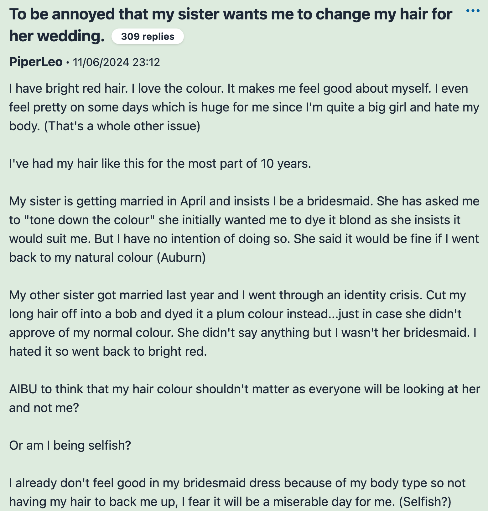 Bride wants bridesmaid sister to dye hair color before wedding: Mumsnet post