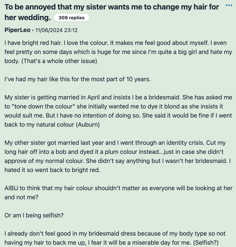 Bride wants bridesmaid sister to dye hair color before wedding: Mumsnet post