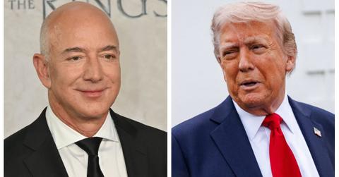 (L-R): Jeff Bezos; President Donald Trump