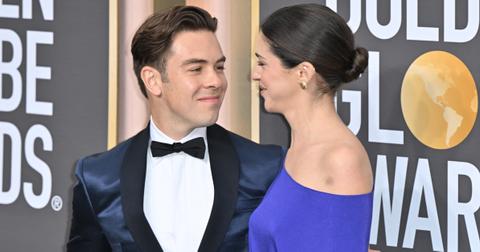Cody Ko and Kelsey Kreppel pose on the red carpet at the 80th Annual Golden Globe Awards.