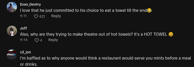 man-eats-towel-at-restaurant