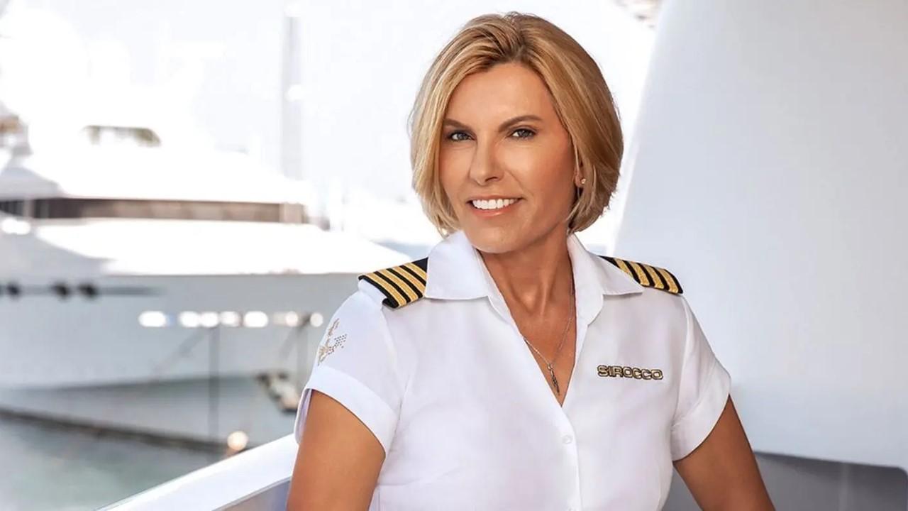 Captain Sandy in a white uniform on 'Below Deck Mediterranean' 