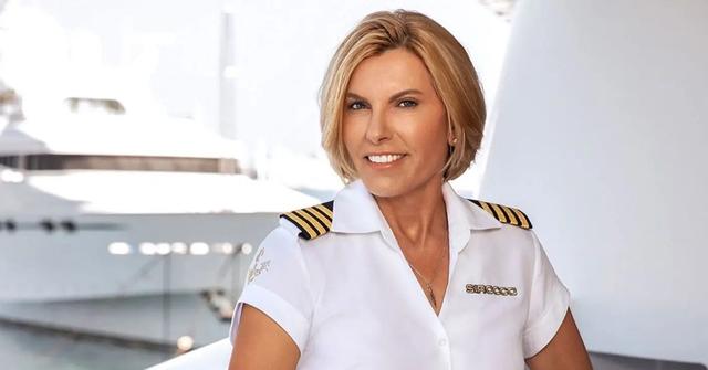 Captain Sandy in a white uniform on 'Below Deck Mediterranean'