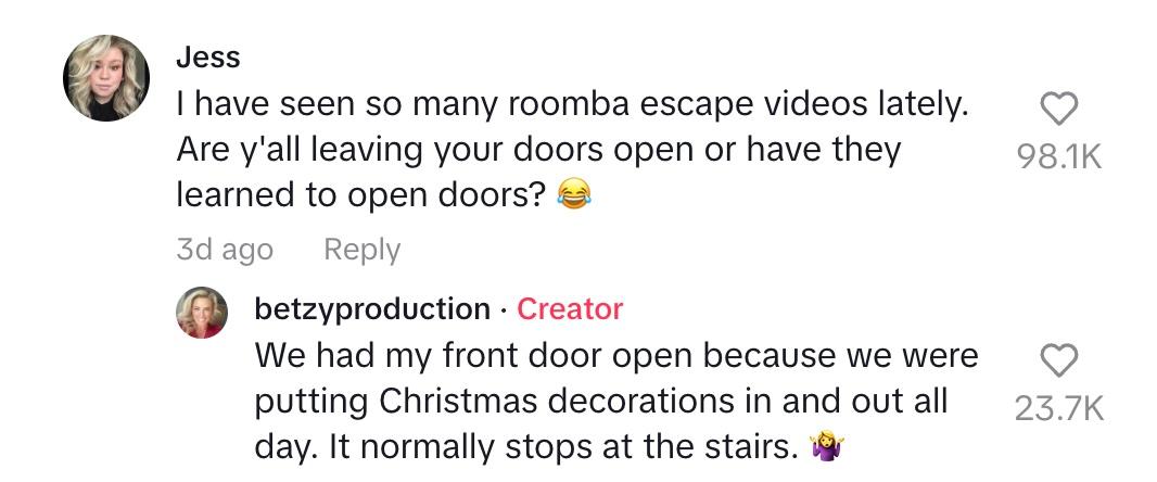 tiktok comment roomba goes outside