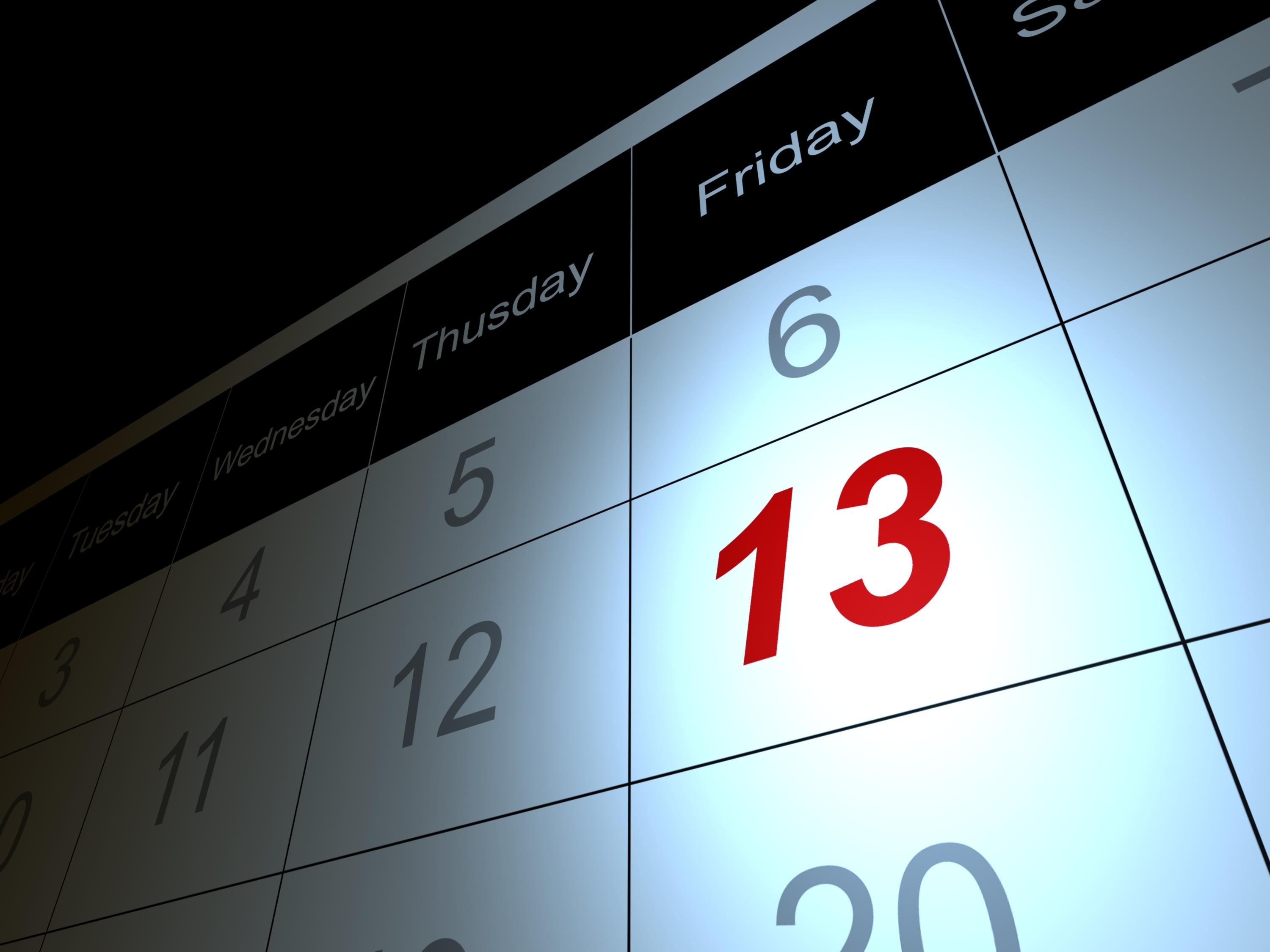 Friday the 13th highlighted on a calendar
