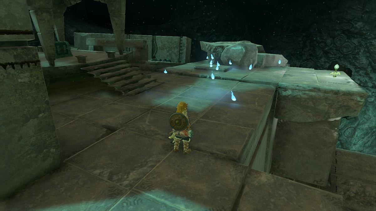 'Tears of the Kingdom' Link standing nearby Poes within the Depths.