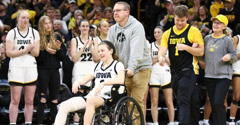 Molly Davis in a wheelchair following her right knee injury.