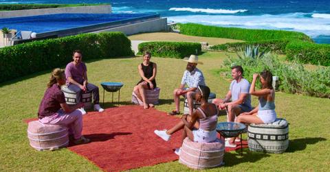 (L-R) Brooke Baldwin, Gaspare Randazzo, Lindsey Anderson, Brian Firebaugh, Tolú Ekundare, Jacob Chocolous, and Julie Theis in Season 1 of 'The Trust.'