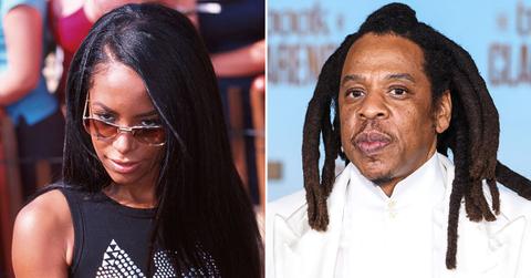 Aaliyah and Jay-Z in two side-by-side images.