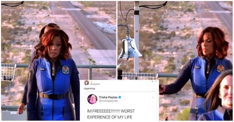 Gayle King boarding the Blue Origin flught/a meme with Trisha Paytas's tweet