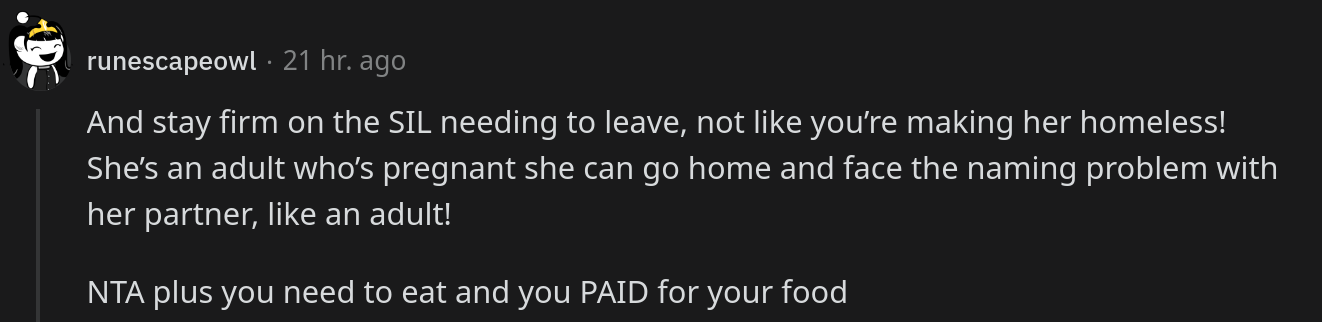 pregnant sister in law kicked out for eating redditors food