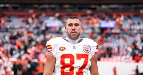 Travis Kelce at the Chiefs vs. Broncos game on Oct. 29, 2023