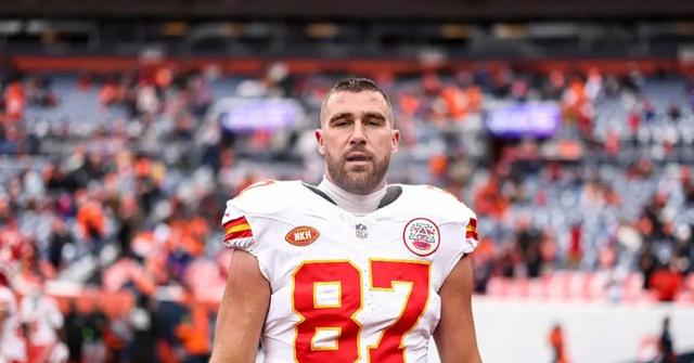 Travis Kelce at the Chiefs vs. Broncos game on Oct. 29, 2023