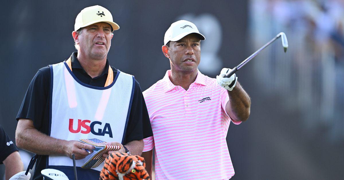 Tiger Woods with his caddie, Lance Bennett