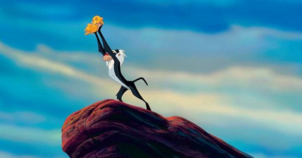 Simba being held up to the sky in 'The Lion King'.