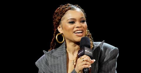 Andra Day speaks onstage during the Super Bowl LVIII Pregame & Apple Music Super Bowl LVIII Halftime Show Press Conference at the Mandalay Bay Convention Center on February 08, 2024 in Las Vegas, Nevada. (Photo by Jeff Kravitz/FilmMagic)