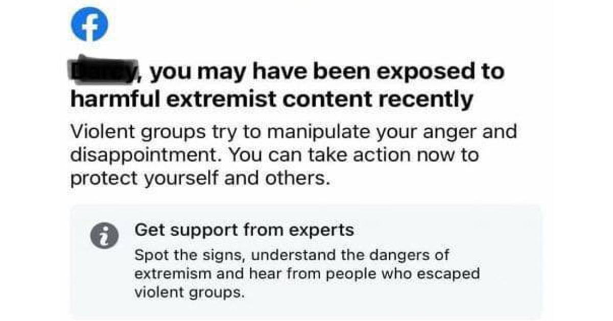 facebook extremist warning