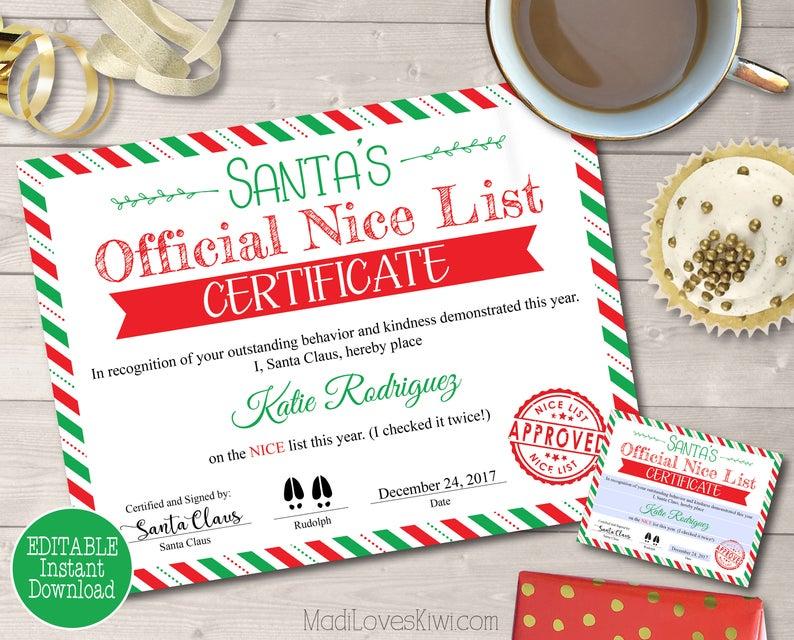 nice list certificate