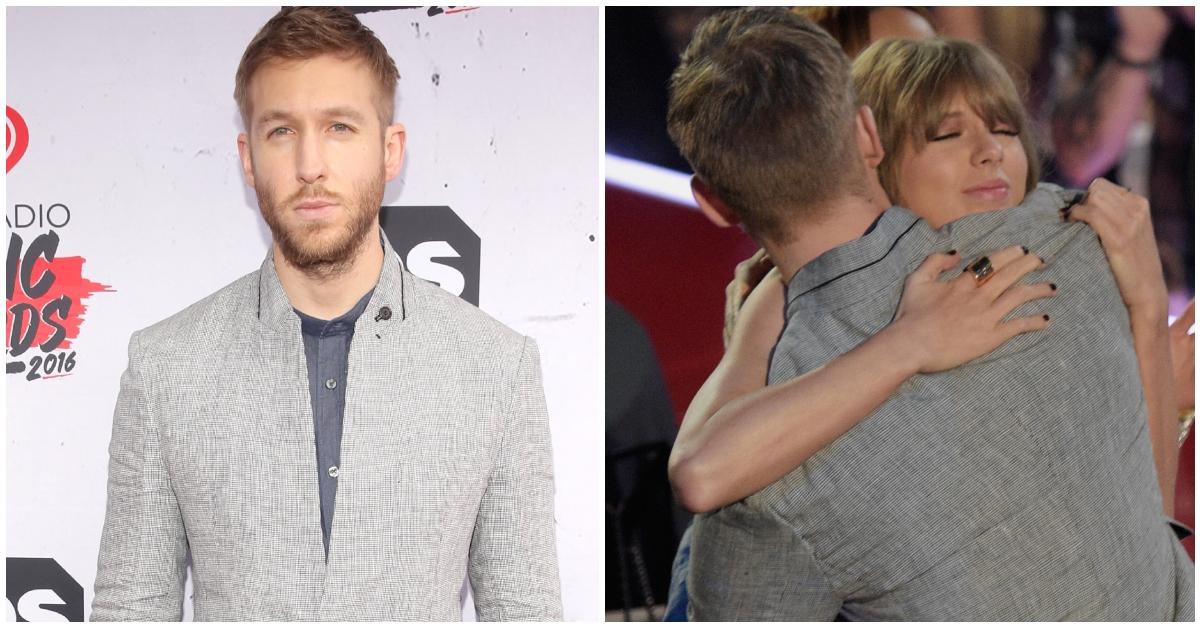 Calvin Harris on the red carpet and him giving Taylor Swift a hug
