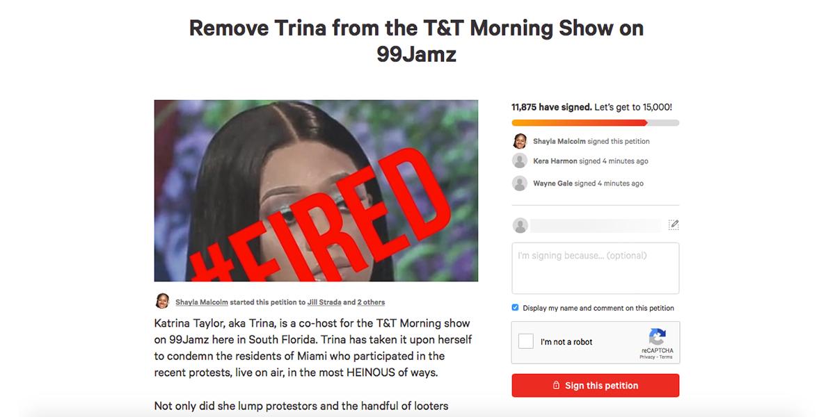 trina fired show petition