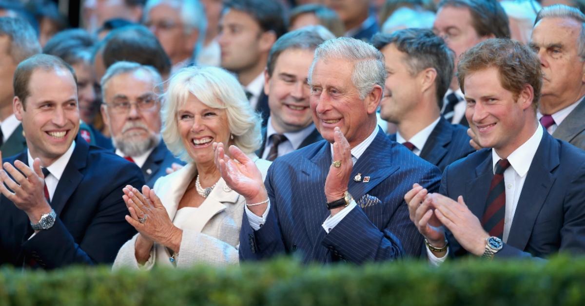 Prince William, Queen Consort Camilla Parker Bowles, King Charles III, and Prince Harry