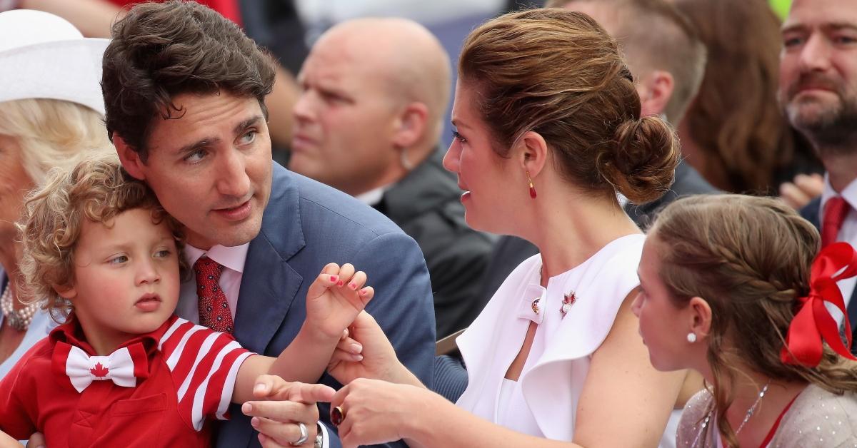 Sophie Grégoire Trudeau, Justin Trudeau, Hadrien Trudeau, Ella-Grace Trudeau and Xavier Trudeau wear matching red and white outfits and watch 2017 Canada Day celebration.