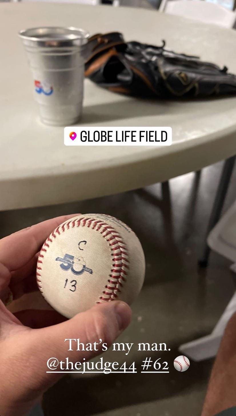 Bri shared a photo of Judge's 62nd home run ball to her Instagram Stories.