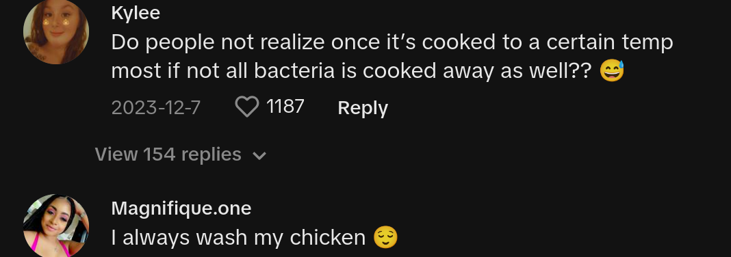 woman cricitized washing chicken tiktok