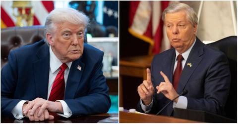 Donald Trump and Lindsey Graham at separate political events.