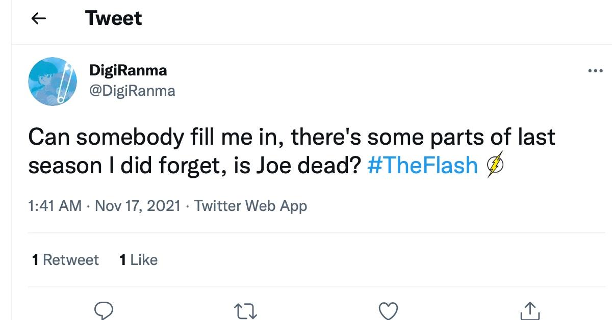 A tweet about the latest changes to Joe's storyline in 'The Flash'